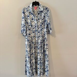 Isaac Mizrahi Navy and Cream Midi Dress S